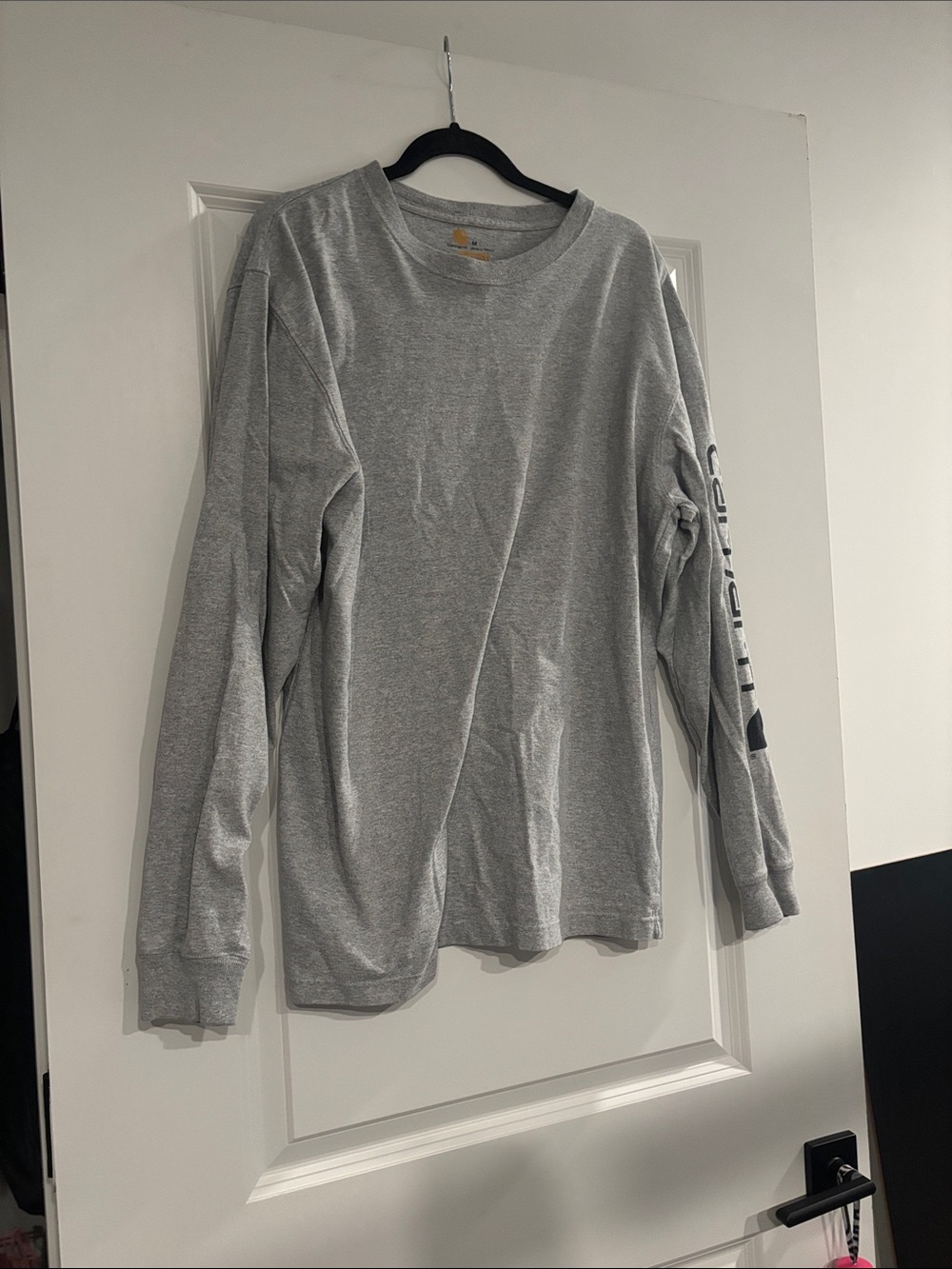 Carhartt Men's Long-Sleeve Crewneck Shirt - Light Gray with Sleeve Logo